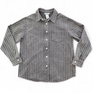 Blue B Collection Rhinestone Stripe Denim Snap Shirt Jacket Gray Size Small